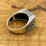 خاتم رجالي بحجر مستطيل من العقيق الأحمر