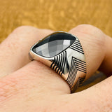 Men's Black Zircon Stone Silver Ring