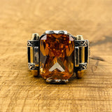 Men's Handcrafted Sterling Silver Champagne Citrine Square Ring - Unique Turkish Artistry