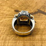 Men's Handcrafted Sterling Silver Champagne Citrine Square Ring - Unique Turkish Artistry