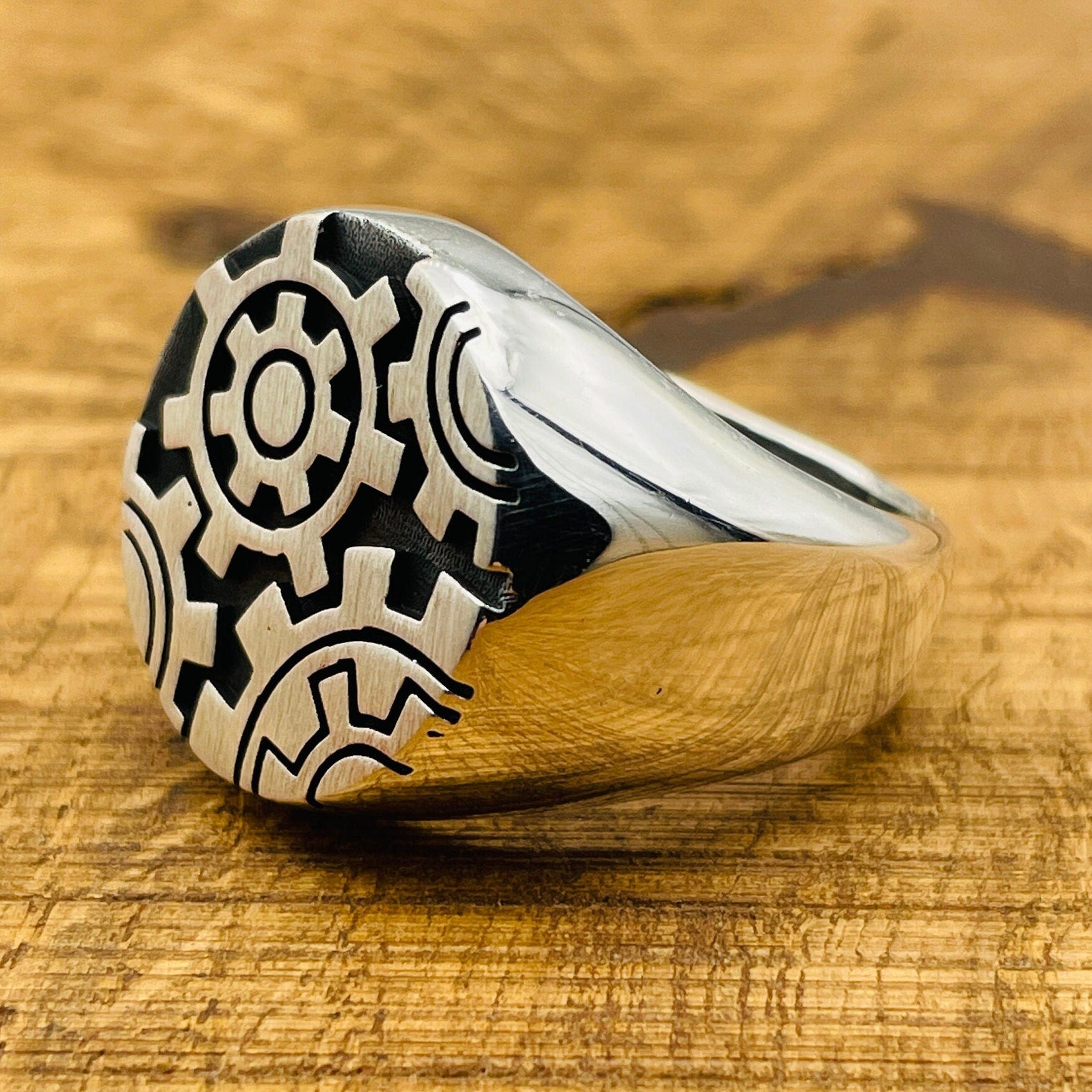 Bague engrenage steampunk industrielle mécanique pour homme en argent sterling fait main turc