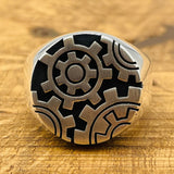 Bague engrenage steampunk industrielle mécanique pour homme en argent sterling fait main turc