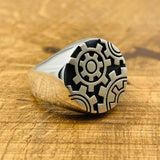 Bague engrenage steampunk industrielle mécanique pour homme en argent sterling fait main turc
