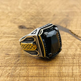 Authentic Turkish Handmade Men's Black Onyx 925 Sterling Silver Square Statement Ring