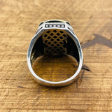 Authentic Turkish Handmade Men's Black Onyx 925 Sterling Silver Square Statement Ring