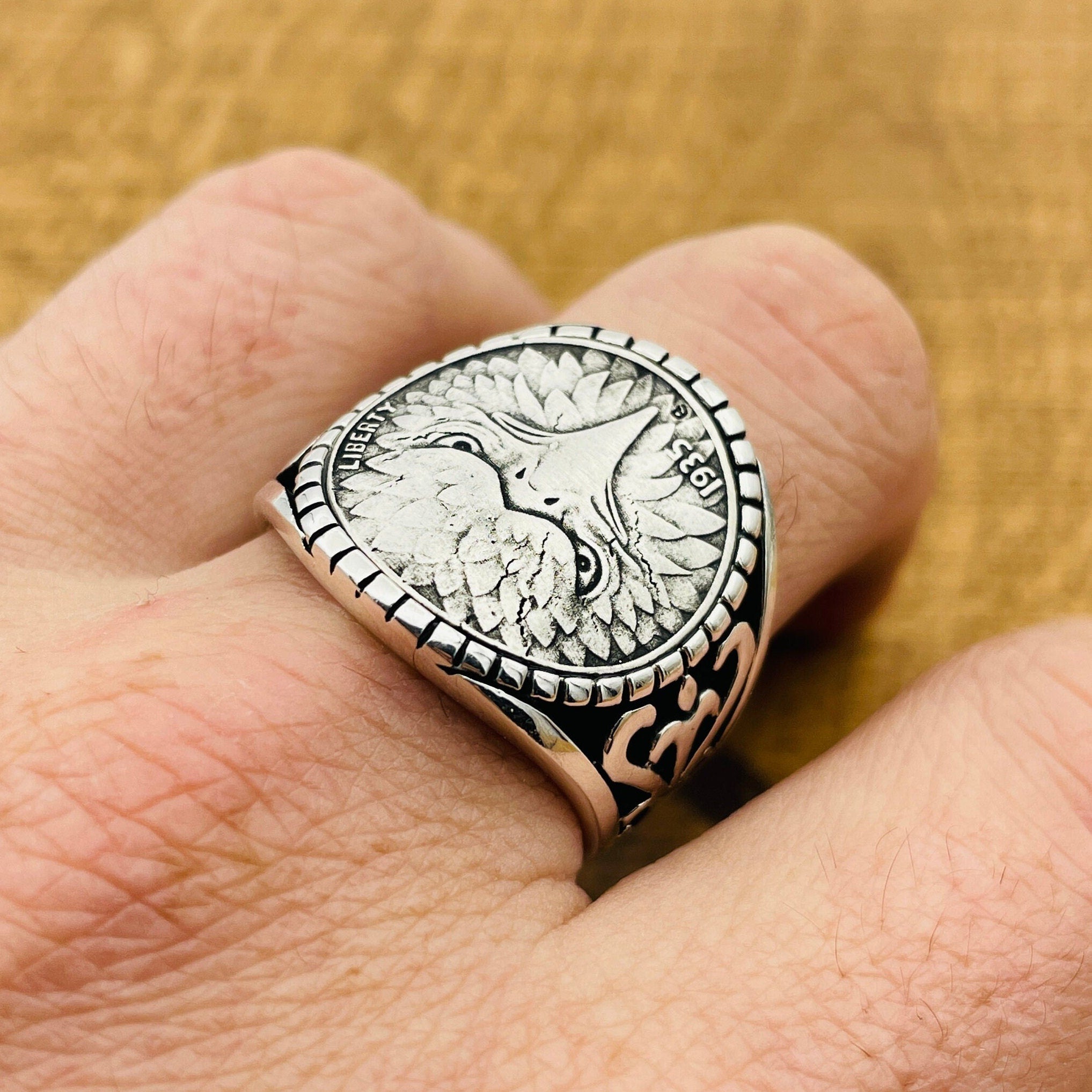 Eagle Face Model Silver Men's Ring