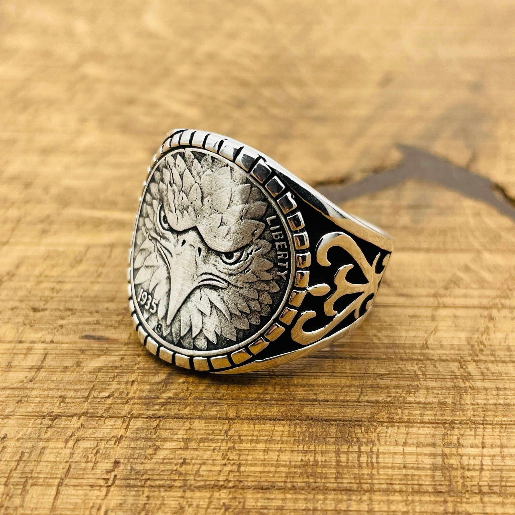 Eagle Face Model Silver Men's Ring