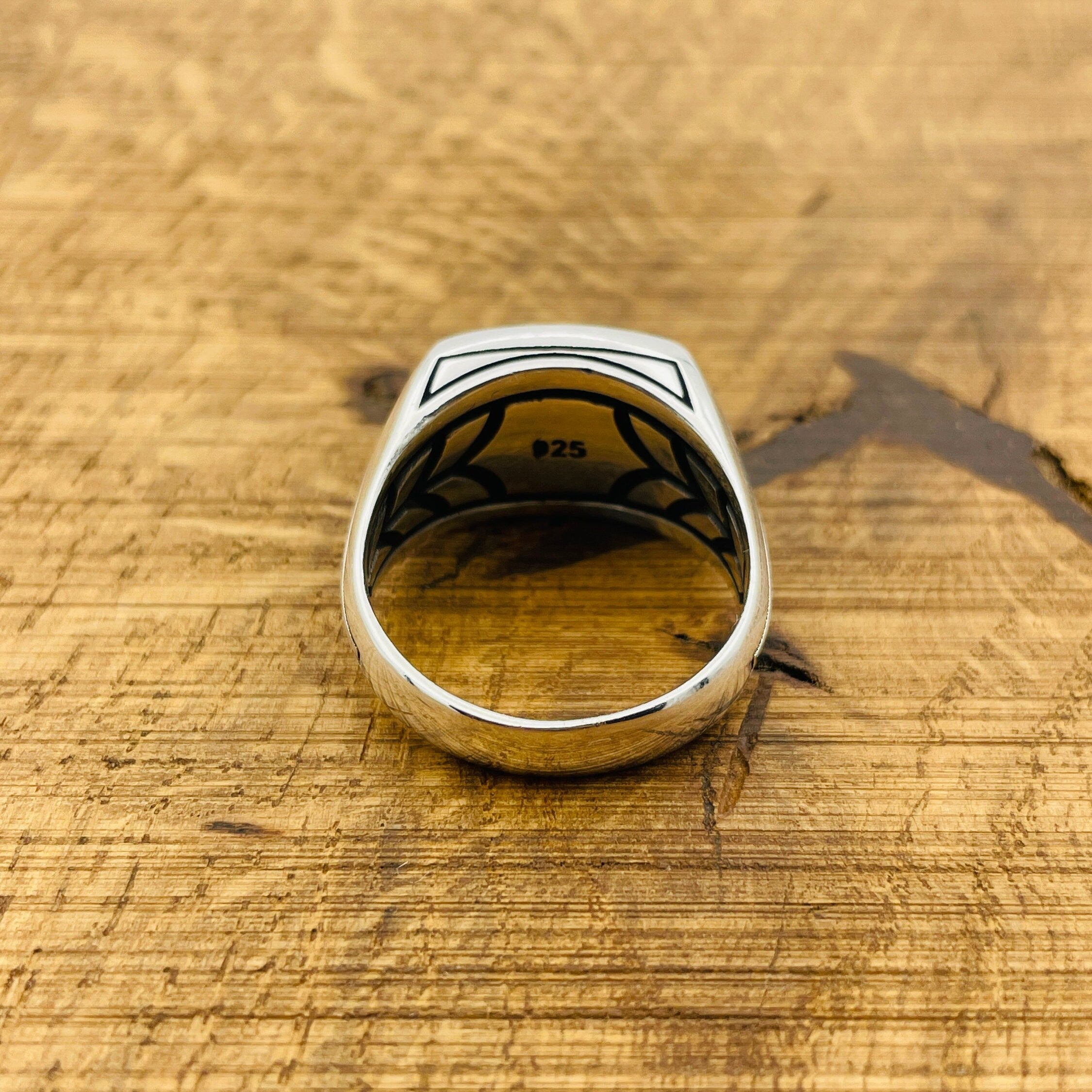 خاتم تركي يدوي الصنع للرجال من الفضة الإسترلينية 925 بشكل مستطيل مع الفيروز الأزرق - هدية له