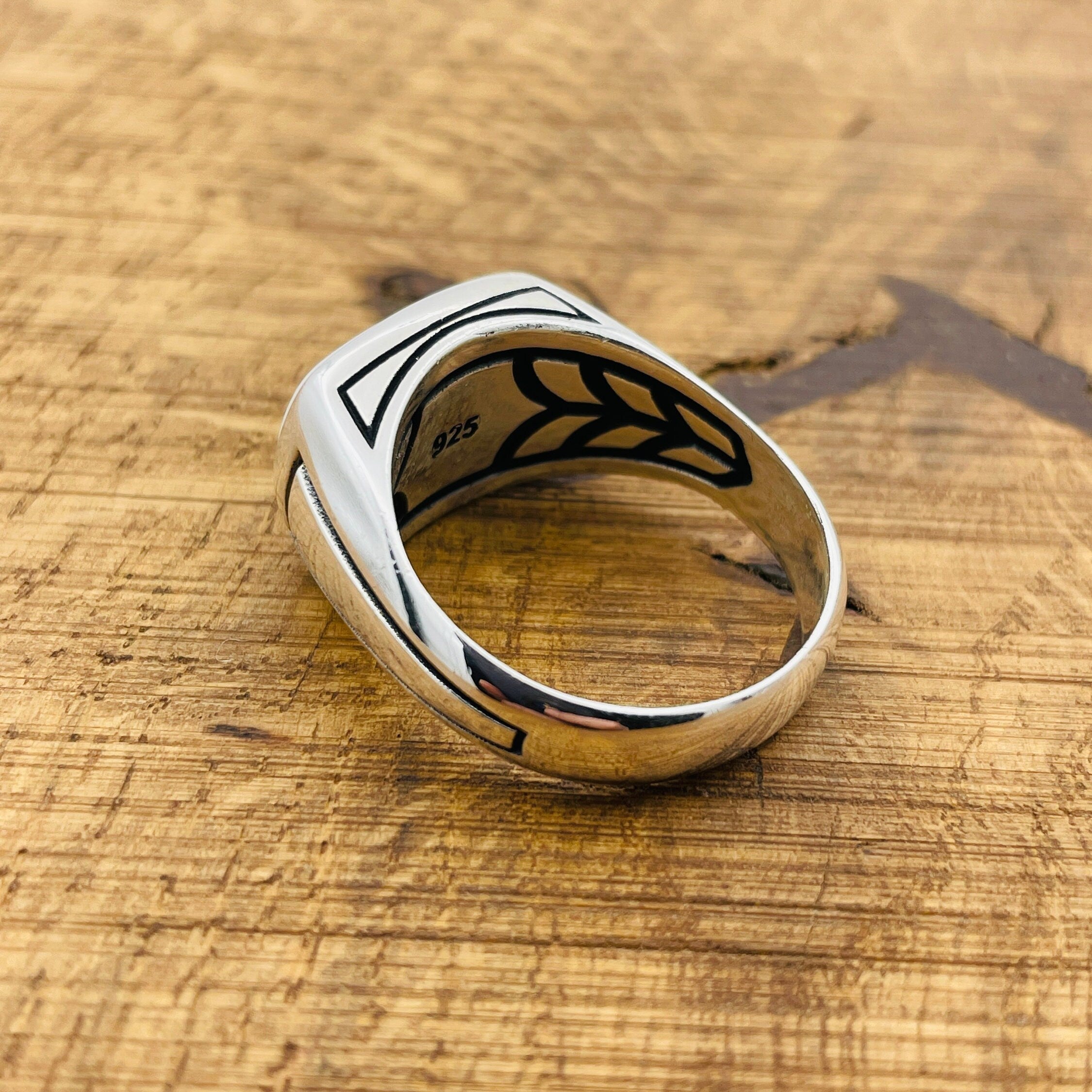 Men's Handcrafted 925 Sterling Silver White Turquoise Rectangle Ring - Unique Gift for Him