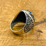 Exquisite Turkish Handmade Men's 925 Sterling Silver Aquamarine Ring - Oval Blue Gemstone Gift for Him