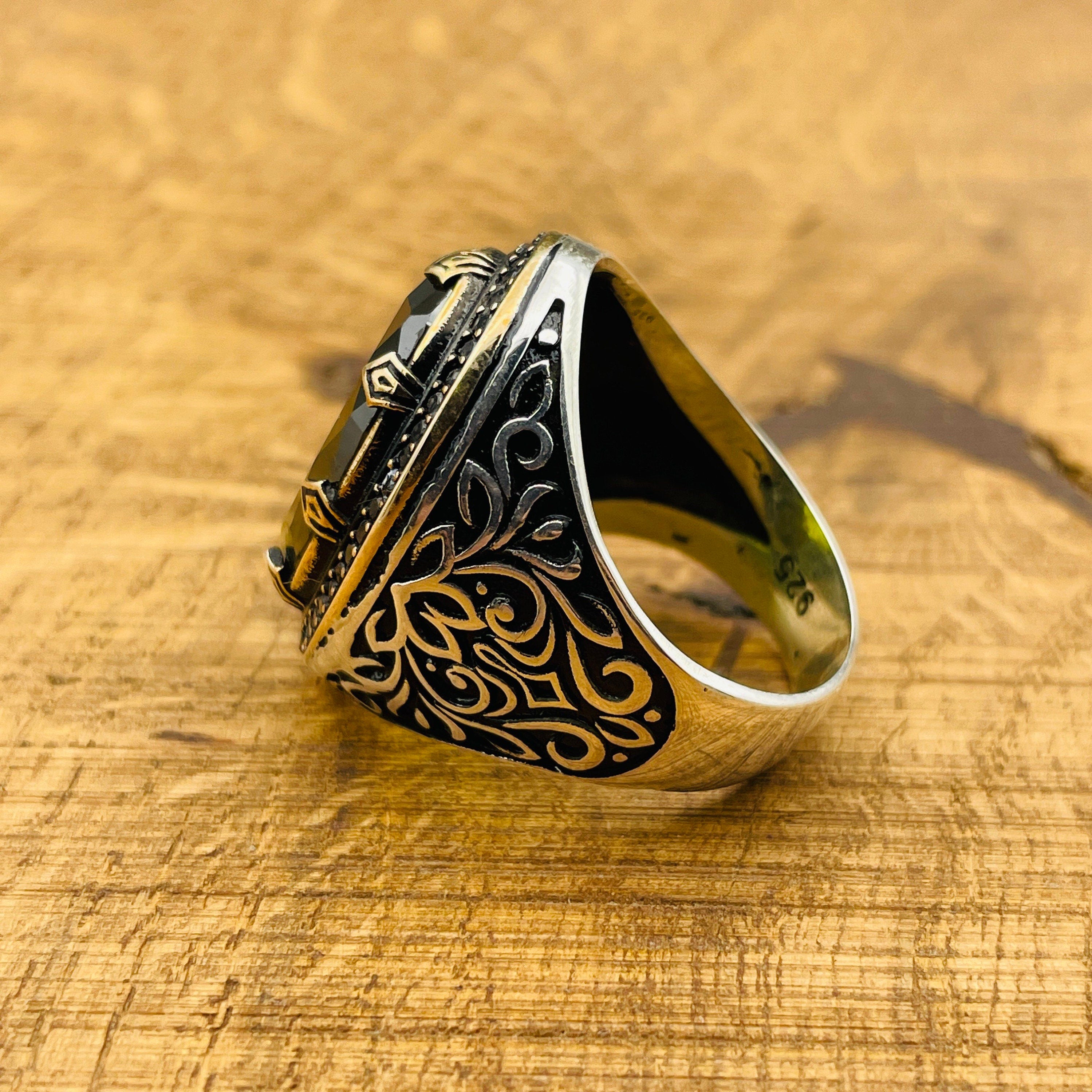 Men's Handcrafted 925 Sterling Silver Green Peridot Oval Ring - Bold Statement Gift