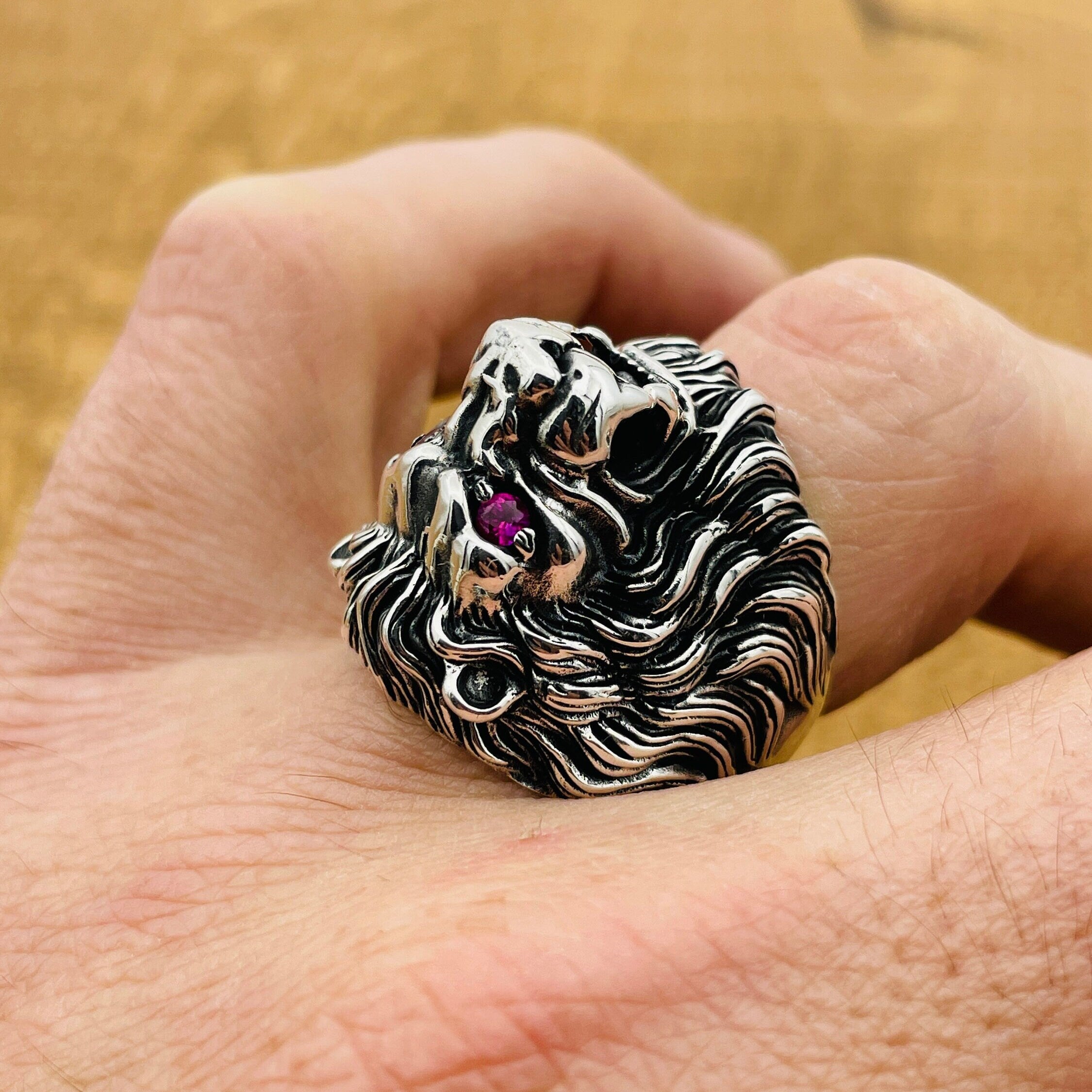 Handcrafted Men's 925 Sterling Silver Lion Ring – Bold Statement & African-Inspired Jewelry Gift