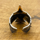 خاتم فضي قابل للتعديل للجنسين بنقشة النسر وحجر العقيق الأسود