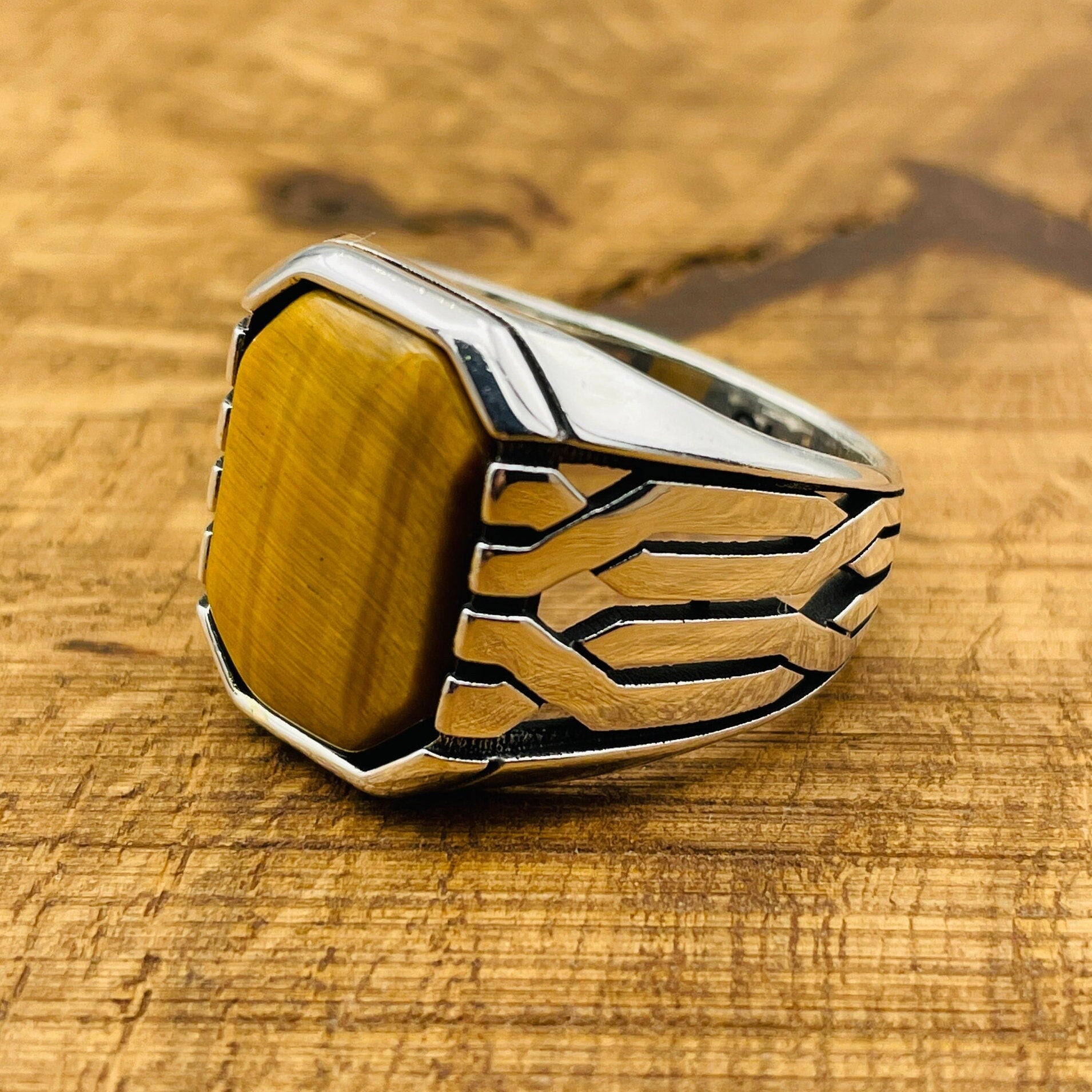 Men's Handmade Sterling Silver Tiger Eye Ottoman Ring | Turkish Artisan Statement Jewelry