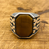 Men's Handmade Sterling Silver Tiger Eye Ottoman Ring | Turkish Artisan Statement Jewelry