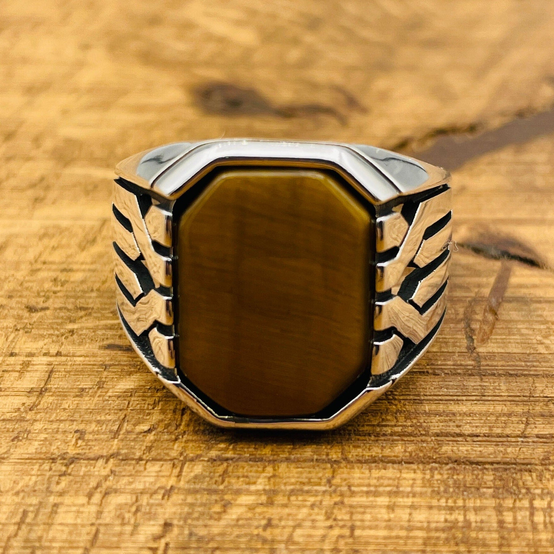 Men's Handmade Sterling Silver Tiger Eye Ottoman Ring | Turkish Artisan Statement Jewelry