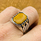 Men's Handmade Sterling Silver Tiger Eye Ottoman Ring | Turkish Artisan Statement Jewelry