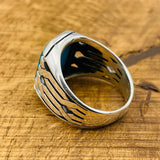 خاتم رجالي يدوي الصنع من الفضة الإسترلينية 925 عثماني مع الفيروز الأزرق المربع - مجوهرات بيان الحرفي التركي