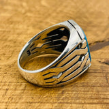 خاتم رجالي يدوي الصنع من الفضة الإسترلينية 925 عثماني مع الفيروز الأزرق المربع - مجوهرات بيان الحرفي التركي