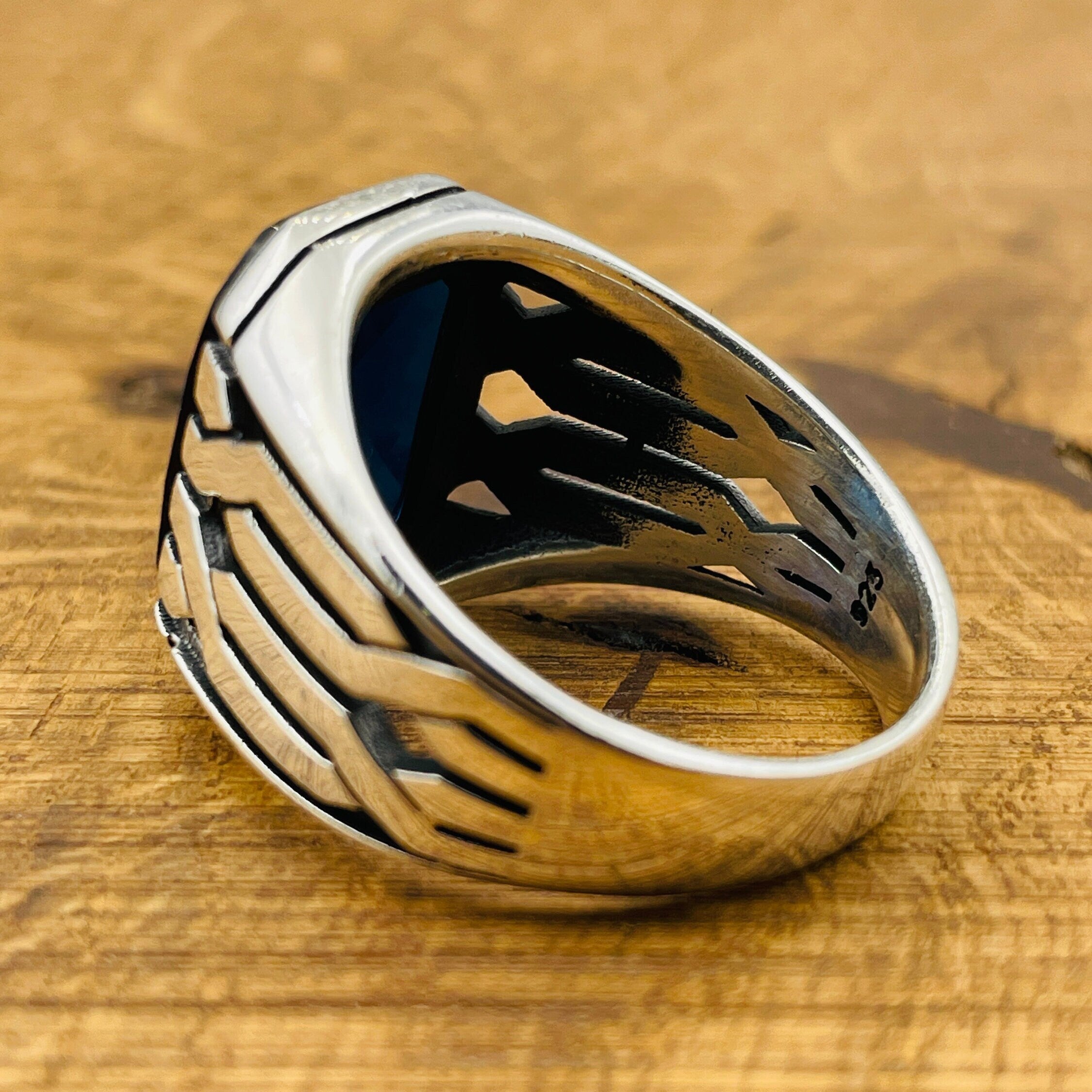 Sterling Silver 925 Handmade Sapphire Stone Men's Ring