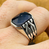 Sterling Silver 925 Handmade Sapphire Stone Men's Ring