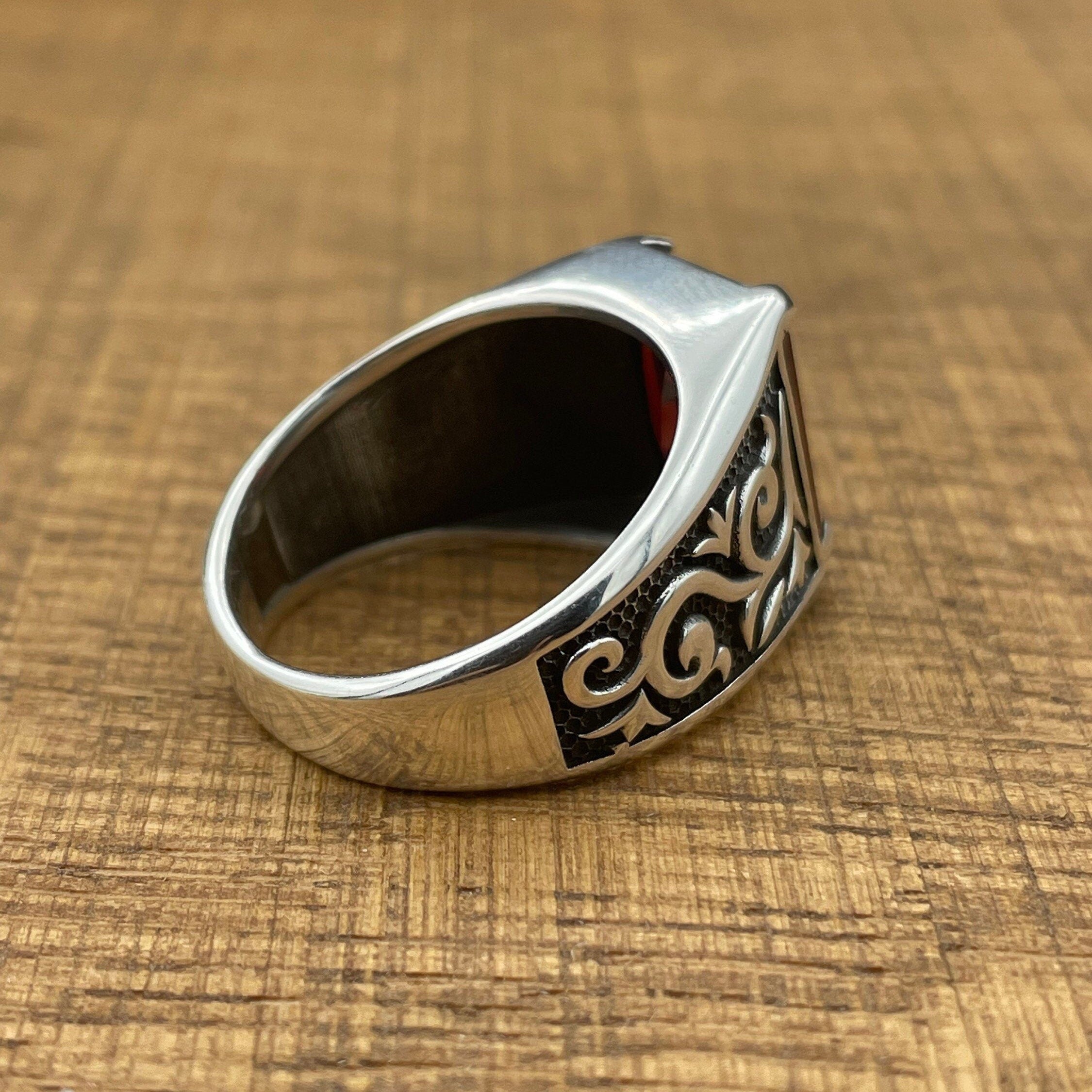 خاتم فضة بحجر ياقوت أحمر للرجال