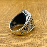 خاتم مربع من الفضة الإسترلينية التركية المصنوع يدوياً للرجال مع زركون أزرق | هدية حرفية