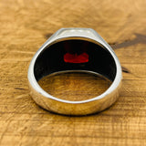 خاتم لغز رجالي من الفضة الإسترلينية التركية المصنوع يدويًا مع حجر الياقوت