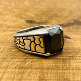Minimalist Square Black Onyx Stone Men's Ring