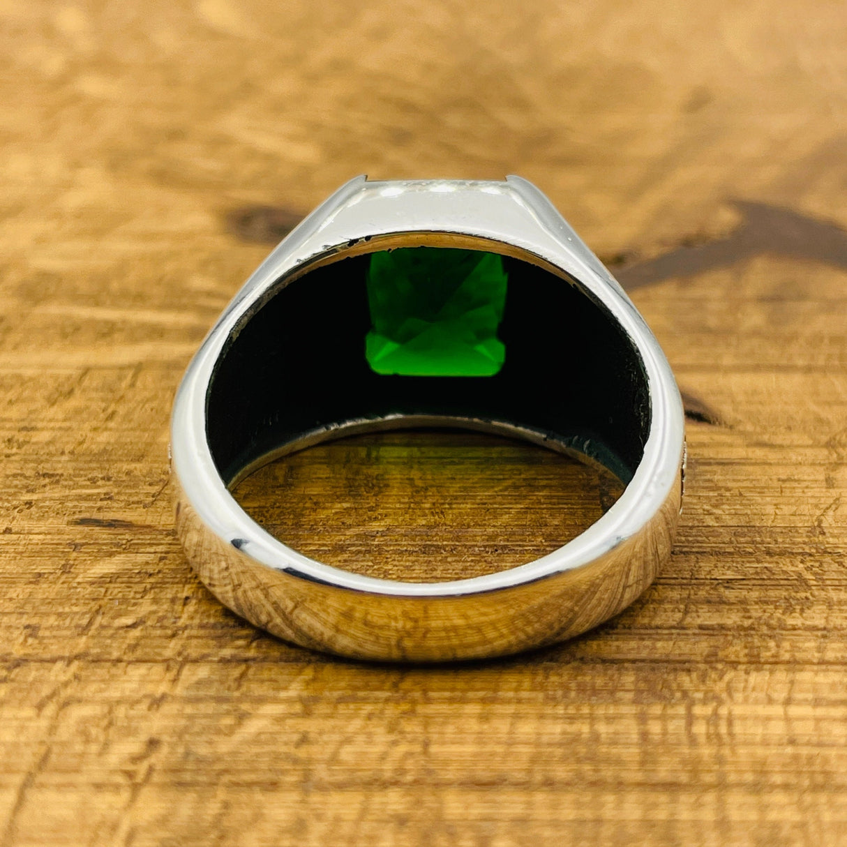 Minimalist Square Green Emerald Stone Men's Ring