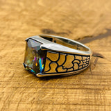 Minimalistisk firkantet multicolor mystisk topas sten puslespil mønster herre ring