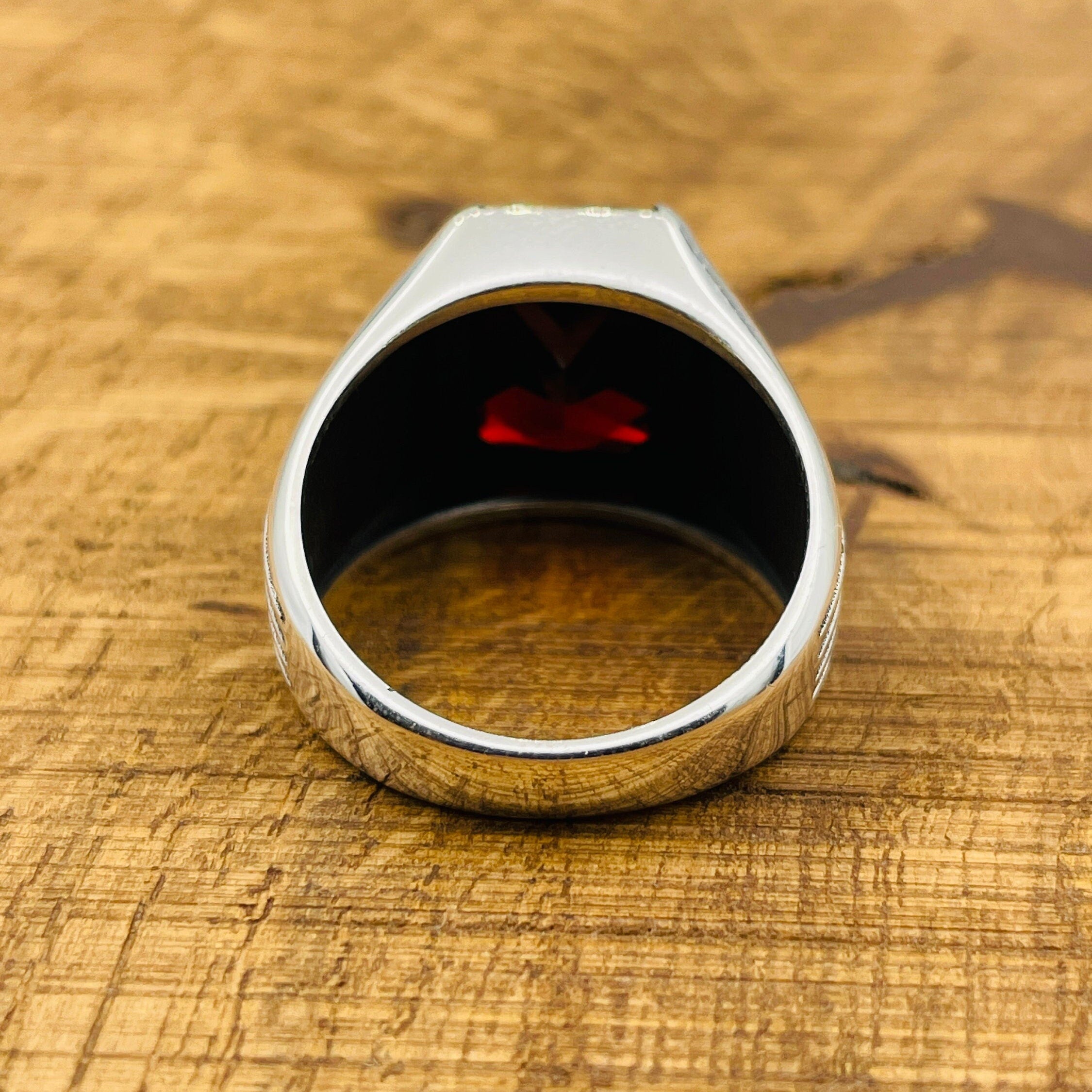 Authentic Turkish Handmade Men's Ruby Square Ring - 925 Sterling Silver Gemstone Jewelry, Gift-Ready