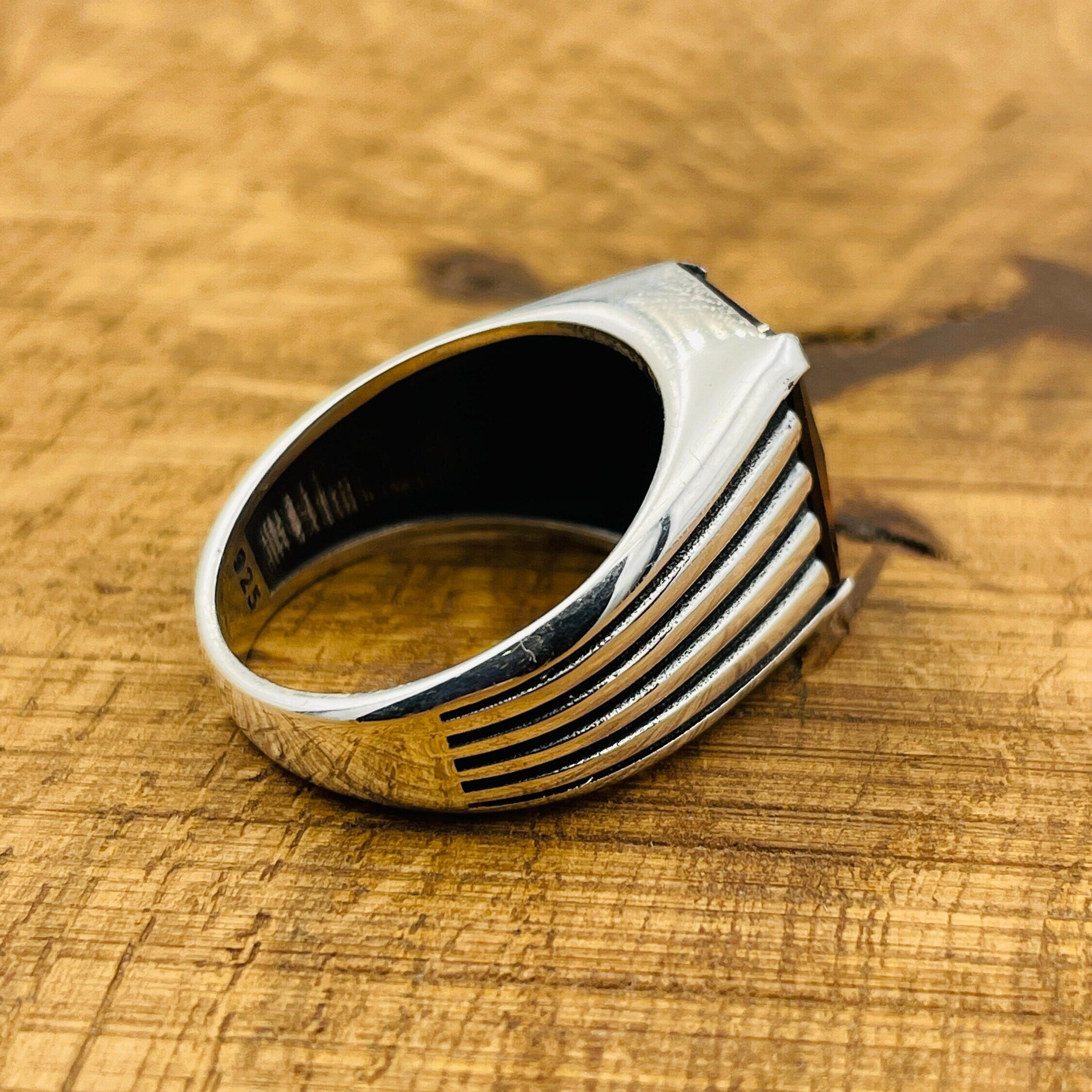 Authentic Turkish Handmade Men's Ruby Square Ring - 925 Sterling Silver Gemstone Jewelry, Gift-Ready