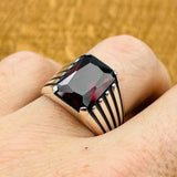 Authentic Turkish Handmade Men's Ruby Square Ring - 925 Sterling Silver Gemstone Jewelry, Gift-Ready