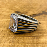 Men's Silver Ring with White Zircon Stone