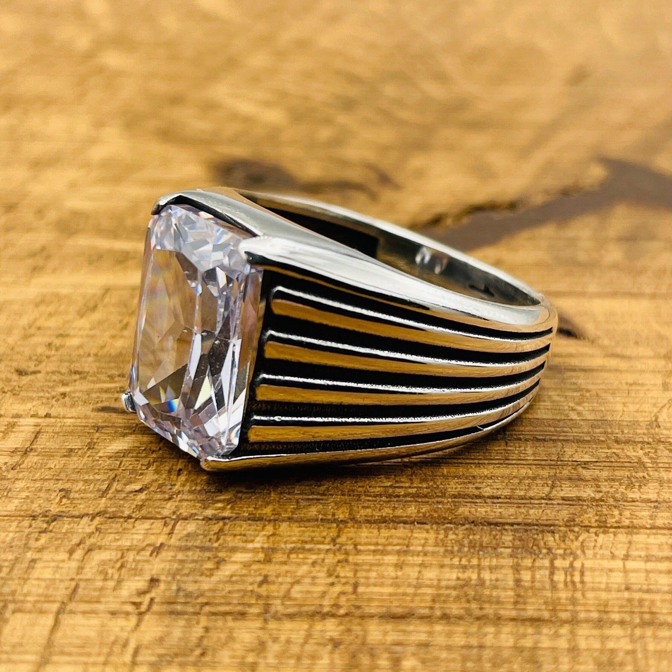 Men's Silver Ring with White Zircon Stone