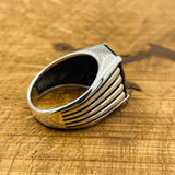 Men's Blue Sapphire Stone Silver Ring