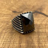 Handmade Turkish Men's Sterling Silver Black Zircon Ottoman Ring