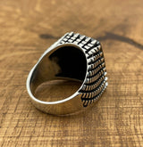 Handmade Turkish Men's Sterling Silver Black Zircon Ottoman Ring