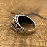 خاتم رجالي من الفضة الإسترلينية 925 مصنوع يدويًا بحجر العقيق الأحمر