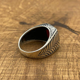 خاتم رجالي من الفضة الإسترلينية 925 مصنوع يدويًا بحجر العقيق الأحمر
