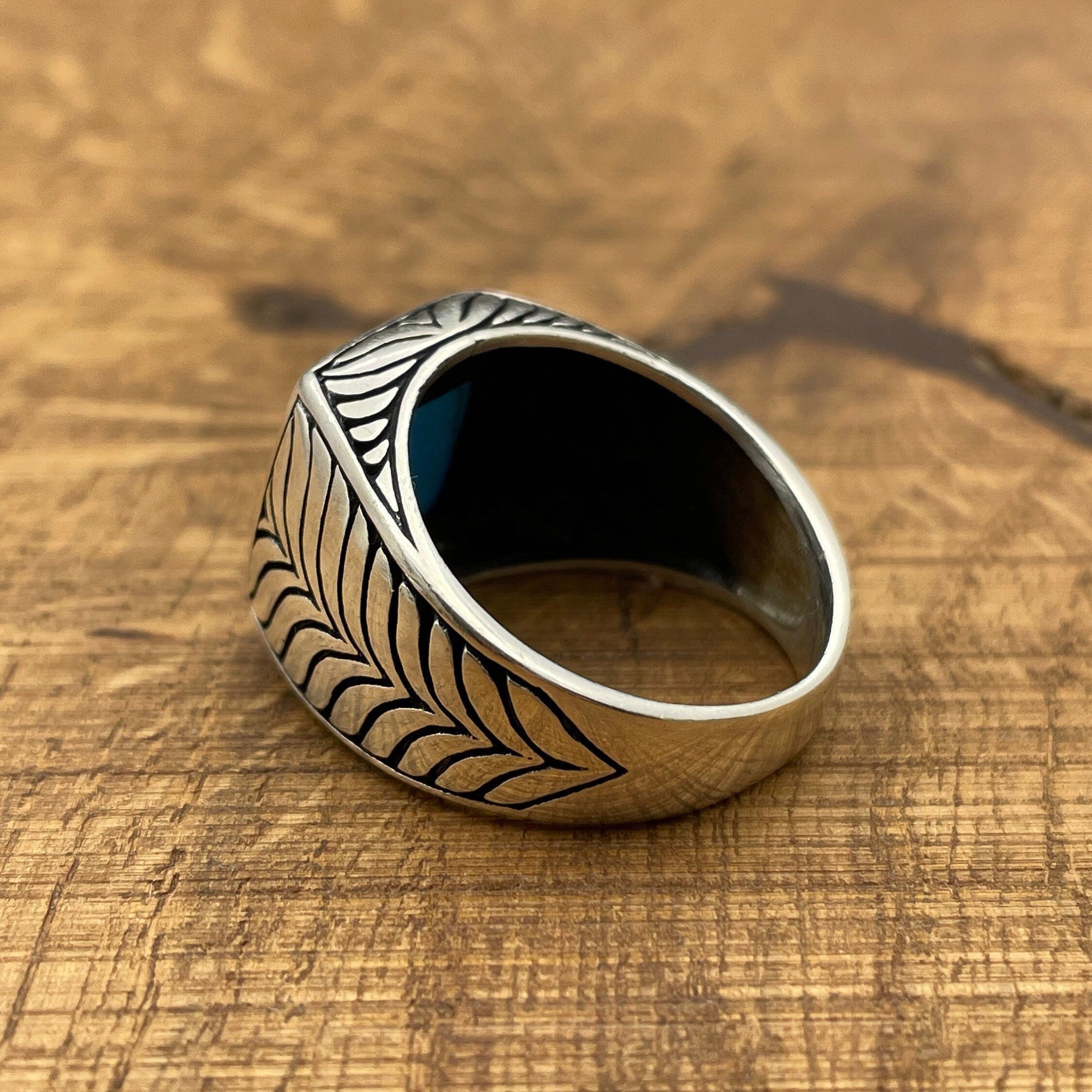 خاتم رجالي من الفضة الإسترلينية 925 مصنوع يدويًا مع الفيروز