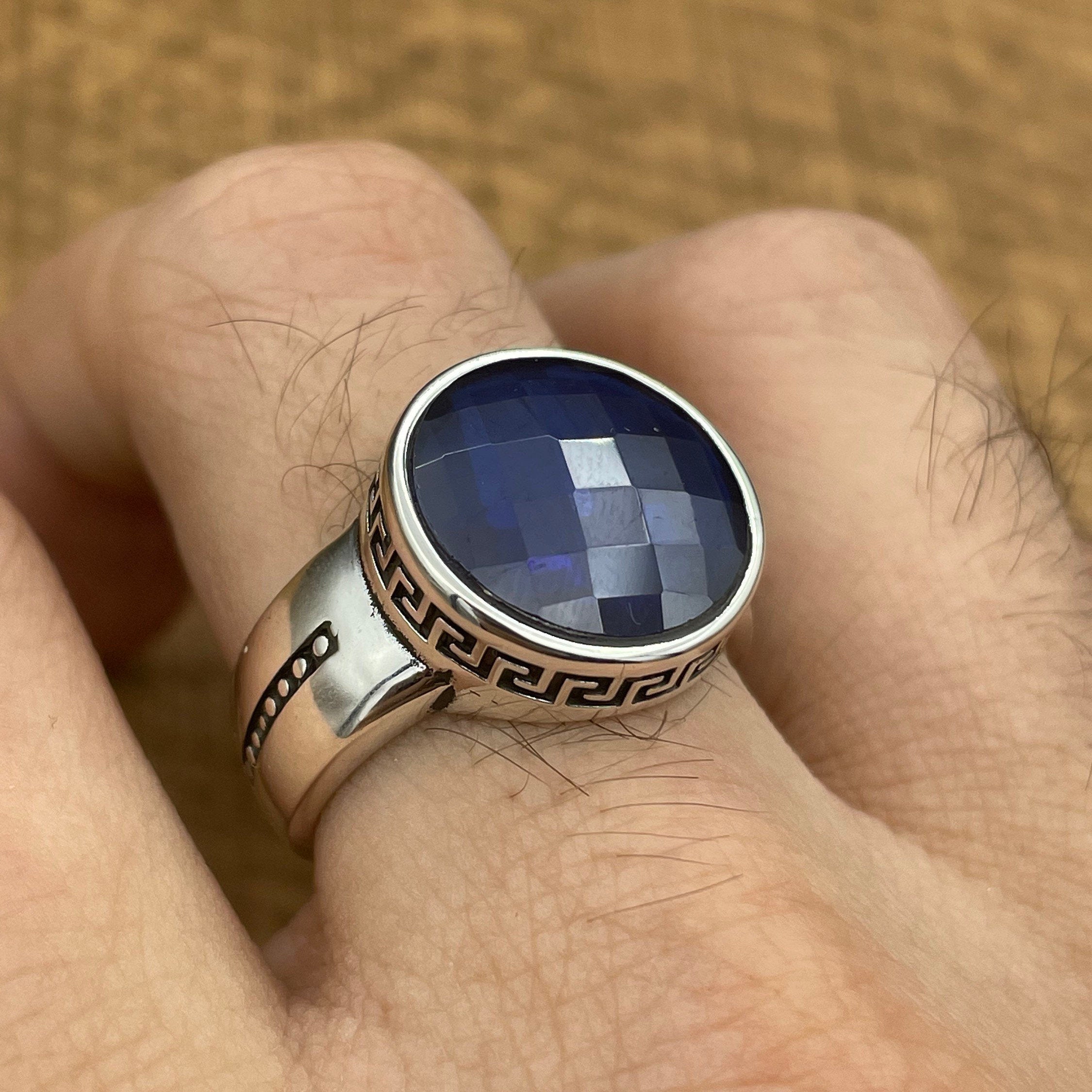 Handmade 925 Sterling Silver Oval Blue Zircon Ring for Men & Women | Minimalist Unisex Gift