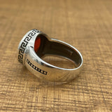 خاتم فضة استرليني 925 بسيط يدوي الشكل بيضاوي أحمر من الزركون للجنسين - هدية أنيقة