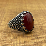 Exquisite Handmade Men's Ottoman Style 925 Sterling Silver Red Agate Ring - Authentic Turkish Craftsmanship