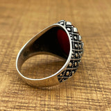 Exquisite Handmade Men's Ottoman Style 925 Sterling Silver Red Agate Ring - Authentic Turkish Craftsmanship