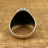 Handmade Sterling Silver Men's Ottoman Oval Black Onyx Ring
