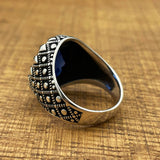 Handcrafted Ottoman Style Men's 925 Sterling Silver Ring with Oval Blue Zircon Stone - Elegant Gift for Him