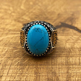 Handmade 925 Sterling Silver Men's Ring | Ottoman Style Oval Blue Turquoise | Elegant Gift for Him