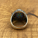 خاتم فضة استرليني 925 رجالي يدوي الصنع على الطراز العثماني بحجر أكوامارين أزرق بيضاوي